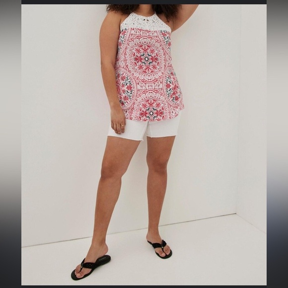 TORRID | Red Flower Crochet Macrame High Neck Medallion Boteh Top sz0x - Picture 1 of 12